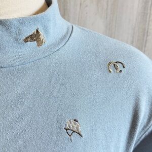 Vintage Equestrian Embroidered Mock Neck‎ Top Large horse